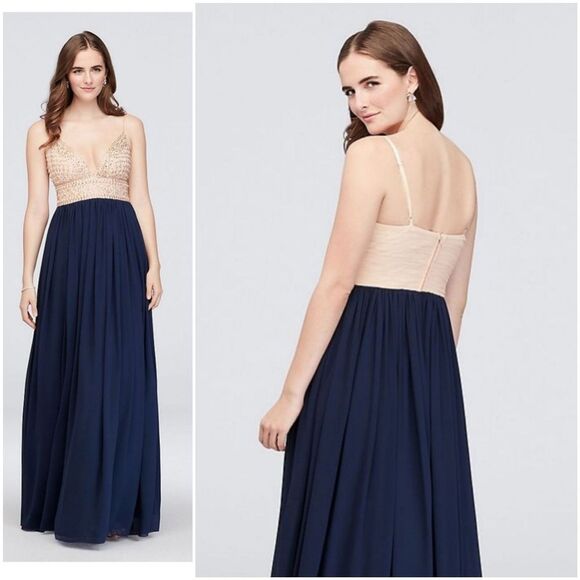 Speechless Dresses & Skirts - NEW Speechless Dress Size 1 Cream Blue Formal Beaded Prom Gown Flowy Sleeveless